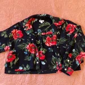Medium; Abound; Crop floral light-weight button jacket